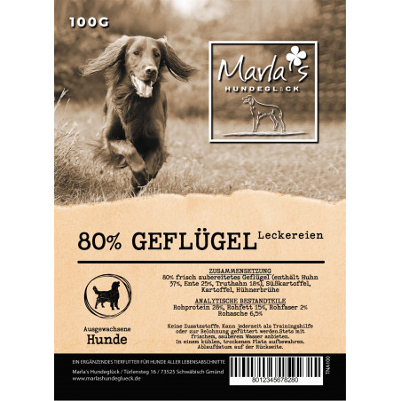 80% Geflügel Leckereien (Huhn, Ente & Truthahn)