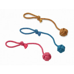 Rope Toy, Spielseil mit Wurfschlaufe sort. gelb, rot, blau 57 cm 275 g Ball Ø 8 cm