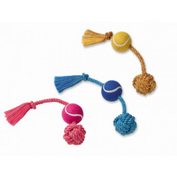 Rope Toy, Spielseil mit Tennisball sort. gelb, rot, blau 45 cm 310 g Ball Ø 7,5 cm