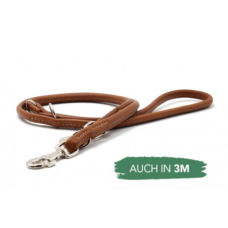 Lederleine rundgenäht cognac/silber