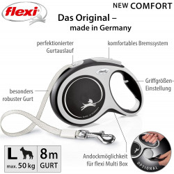 flexi New COMFORT weiß/schwarz gurt L: 8m